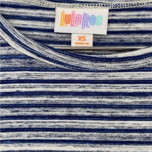 Lularoe Blue Gray and White Stripe Maurine Dress - Picture 3 of 5